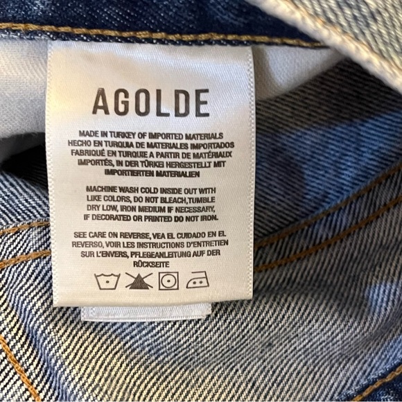 AGOLDE Riley High Rise Straight Crop Blue Jeans Womans Sz 27 (28x25) Button Fly - Picture 8 of 9